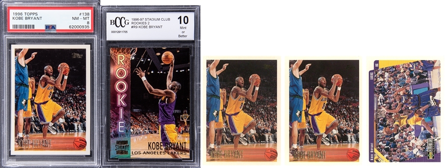 1996-97 Topps & Assorted Brands Kobe Bryant Rookie Card Collection (5) (2 Graded)